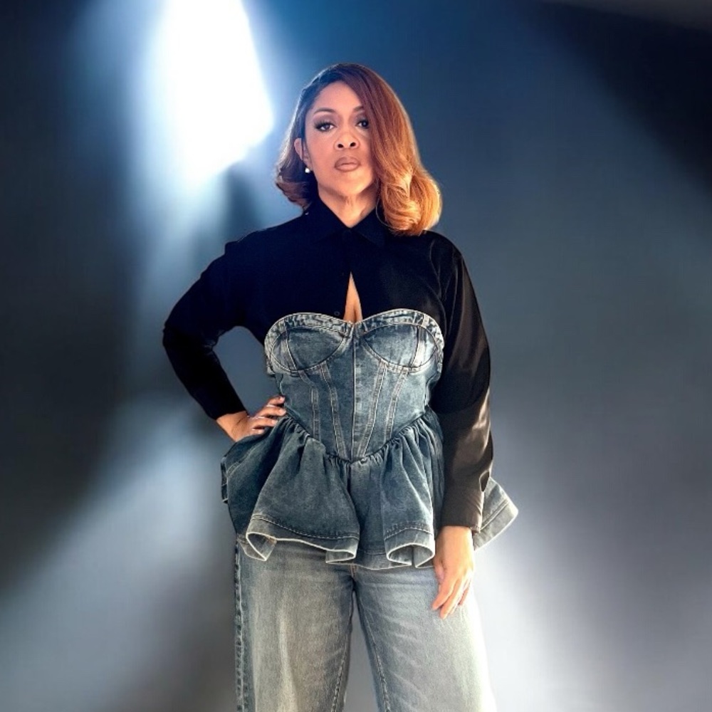 NWT - Peplum Style Corset Top - Denim